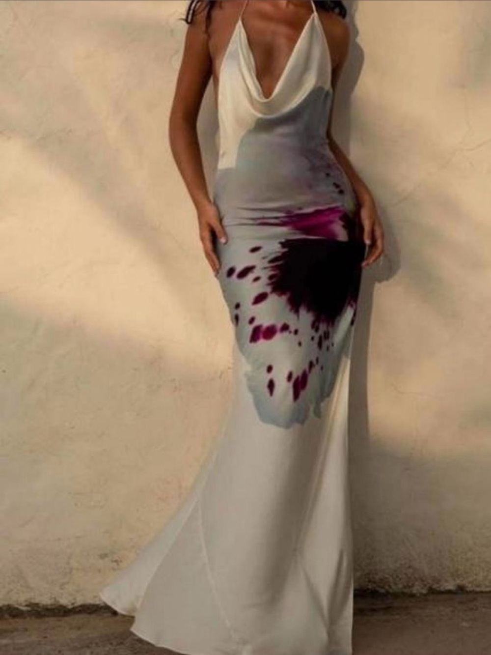 Rat & Boa White Maxi Halter Dress with Purple and Black Tie-Dye - Picture 2 of 3